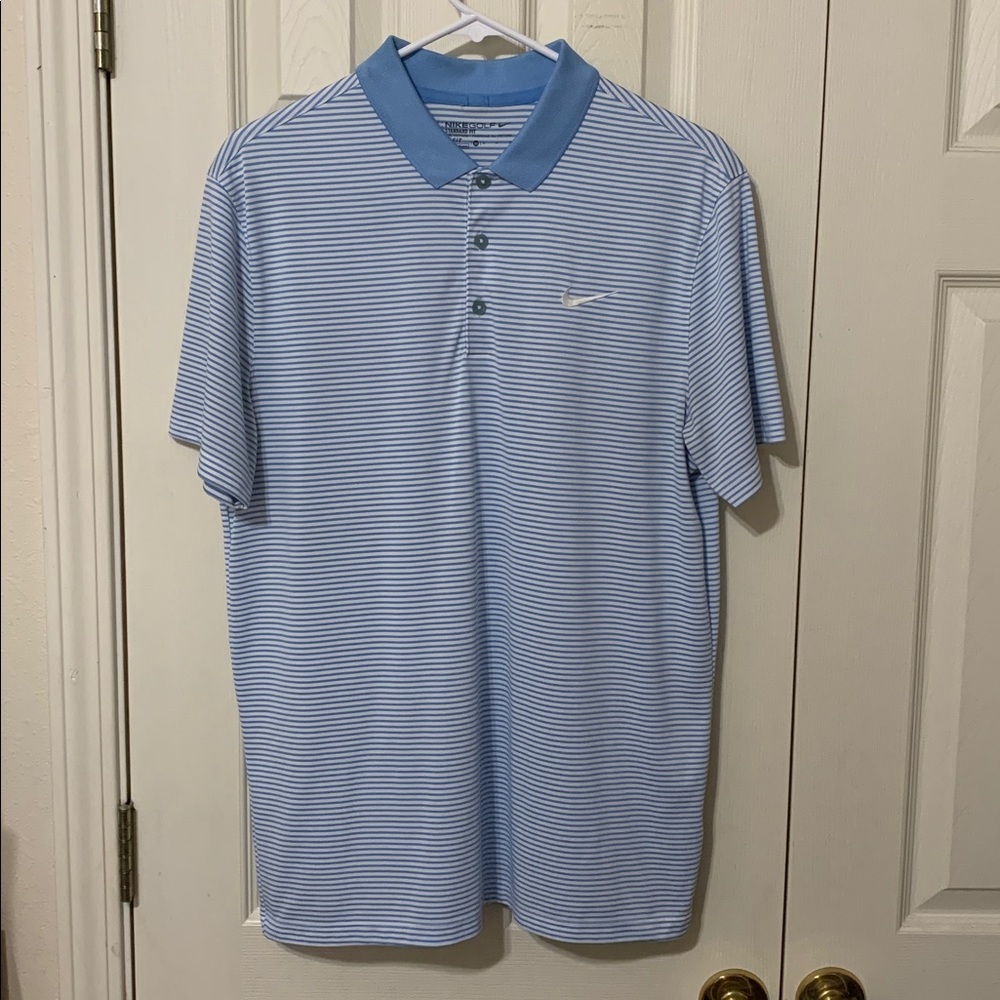 Nike Light Blue Striped Polo Shirt